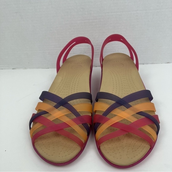 Crocs Women Huarache Mini Wedge Sandals Translucent Strappy Vibrant Violet/Melon - Picture 3 of 15